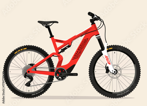 Red Mountain Bike with Suspension Fork Design