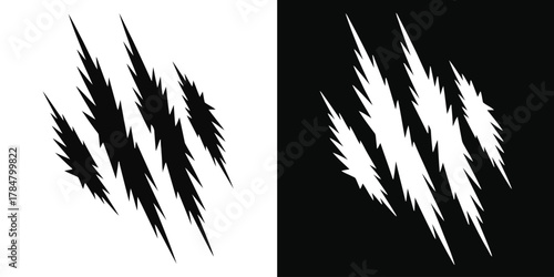 Black and White Claw Marks Icon Set on White and Black Backgrounds scratch animal