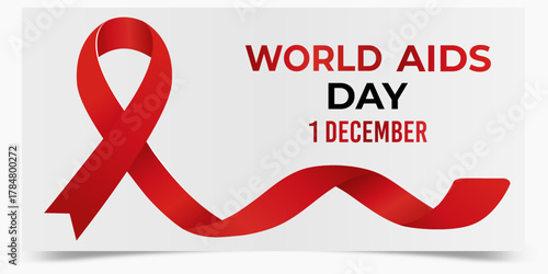 World AIDS Day Editable Vector Graphic, Red Ribbon Awareness Symbol, 1 December Global Health Illustration for Poster and Banner Design