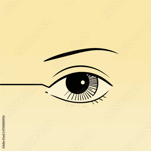 Stylized Eye Illustration with Bold Black Lines on Cream Background