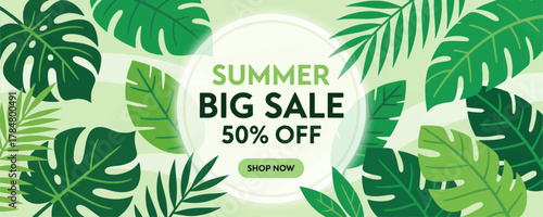 Summer Big Sale 50 Off Tropical Leaf Banner