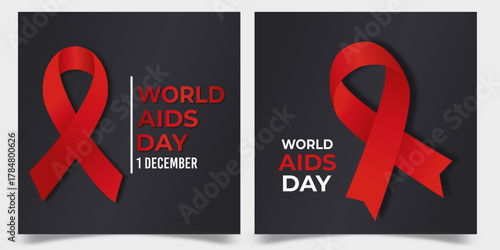 1 December World AIDS Day Editable Vector Template Bundle, Red Ribbon Awareness Design for Health Care, Charity, and Global Solidarity Campaigns