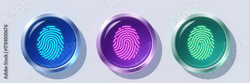 Three glowing fingerprint icons in vibrant neon hues
