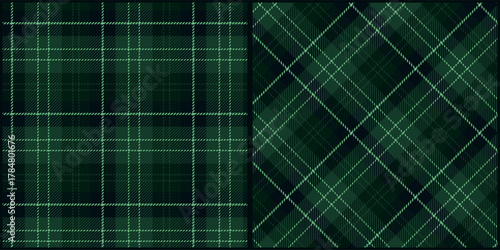 Dark green blue tone plaid seamless pattern vector. Background graphic tartan fashion design use for print, texture, cloth, fabric, flannel.