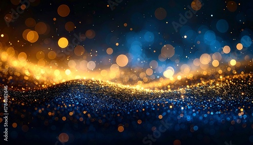 Abstract Sparkling Texture Background with Golden and Blue Glitter for Celebration or Festive Design.