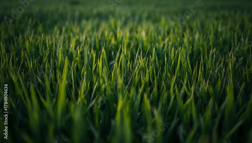 Wallpaper Mural Emerald Meadow, Sunlight Touched Blades, Abstract Green Field Perspective. Torontodigital.ca