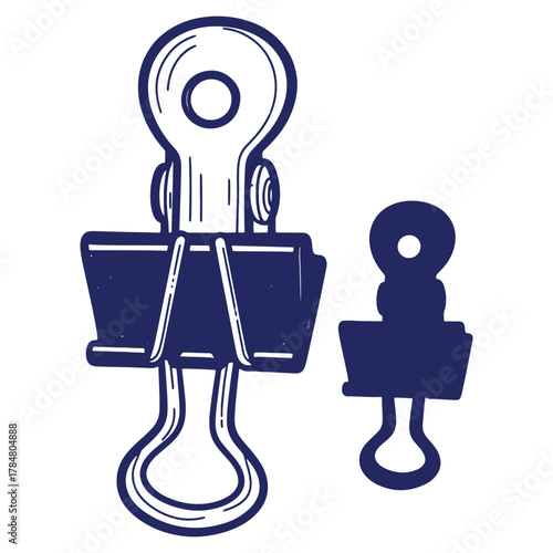 Illustration of Two Binder Clips on a White Background Depicting Office Organization and Stationery Supplies