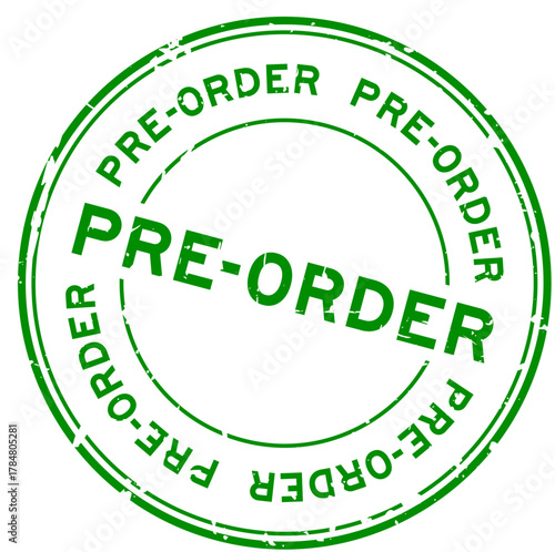 Grunge green pre order word round rubber seal stamp on white background