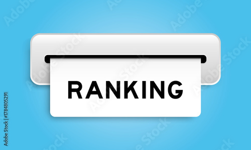 White coupon banner with word ranking from machine on blue color background