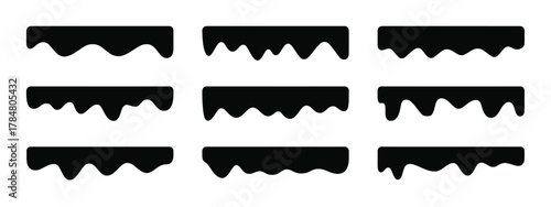 Nine Black Dripping Shapes on White Background abstract