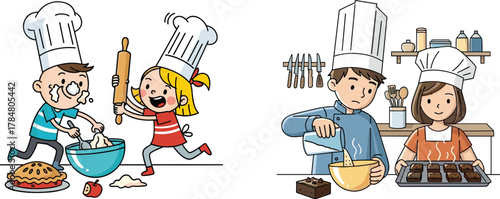 Kids cooking together, children learning to bake, fun kitchen activity, teamwork, culinary creativity, family bonding, food preparation, happy chef kids