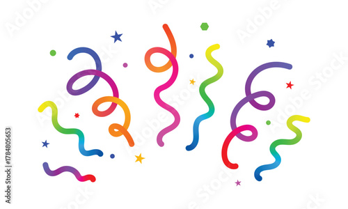 Vector Birthday Confetti. Parties and Birthdays Celebrations Design. 3D Element for Carnivals. Ribbons with Star.