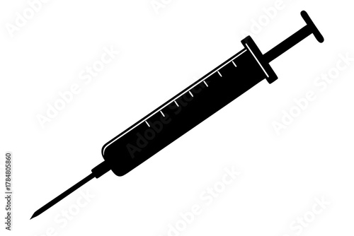 Syringe injection icon silhouette art, medical syringe black symbol