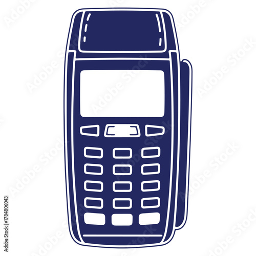Isolated payment terminal design graphic illustration for retail and financial transactions promoting cashless payments and business efficiency featuring a modern handheld device