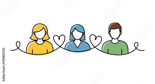 Connected community of diverse people sharing love and support, promoting unity and teamwork, ideal for social impact campaigns and global partnerships