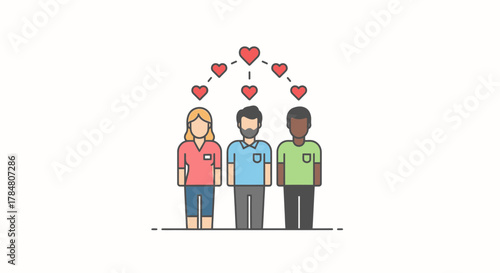 Diverse team sharing love and connection, promoting unity and harmony among various cultures, a symbol of collaboration and positive relationships