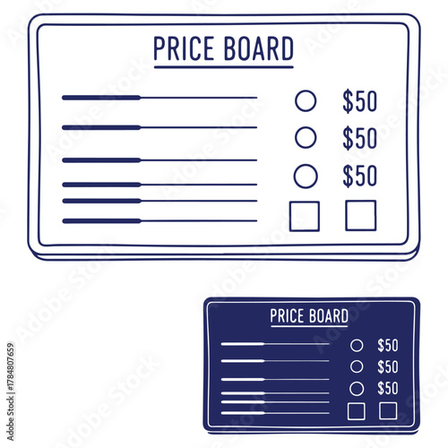 Minimalist Design of Price Boards with Selection Options and Fictional Pricing Information for Creative Use
