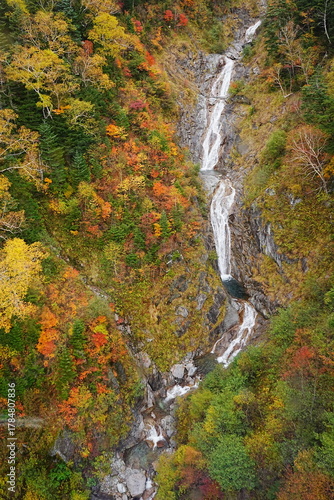 Waterfall and Autumn Foliage at Central Alps Senjojiki Cirque in Nagano, Japan - 日本 長野 千畳敷カール 秋の紅葉と日暮の滝