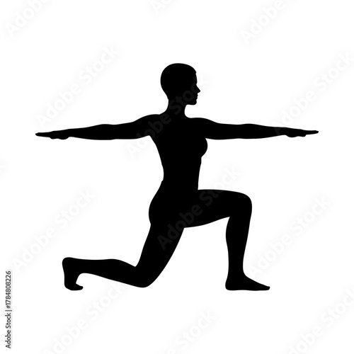 Silhouette of a woman doing a lunge with arms outstretched