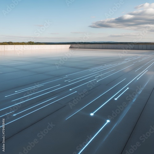 Wallpaper Mural Modern concrete surface with glowing blue digital lines, concept of smart technology and data connection Torontodigital.ca