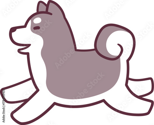 Cute cartoon running Husky dog drawing. Funny vector clip art illustration.