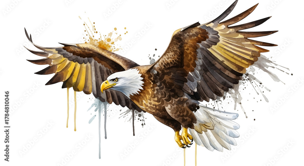 Obraz premium Dynamic Bald Eagle in Flight - Artistic Watercolor Effect