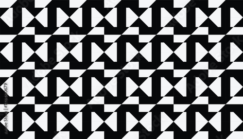 A contemporary abstract pattern combining arrow and triangle motifs in black and gray. This regular, repetitive structure creates an energetic and futuristic feel