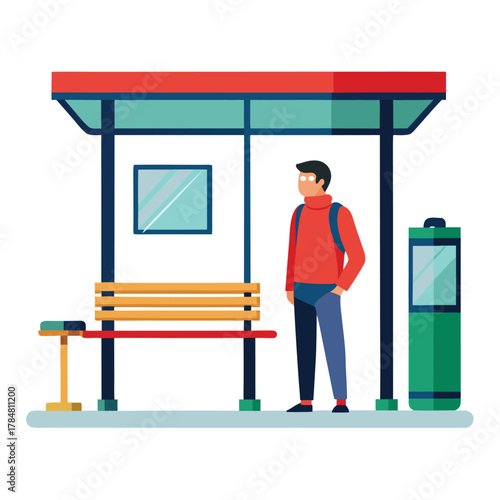 a person waiting on a bus station