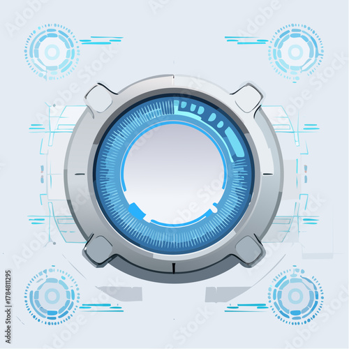 Futuristic Technological Interface with Circular Blue Illumination and Metallic Border