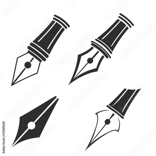 Collection of four stylized fountain pen nib icons