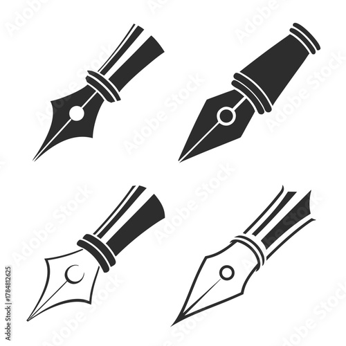 Collection of four black fountain pen nib icons on a white background
