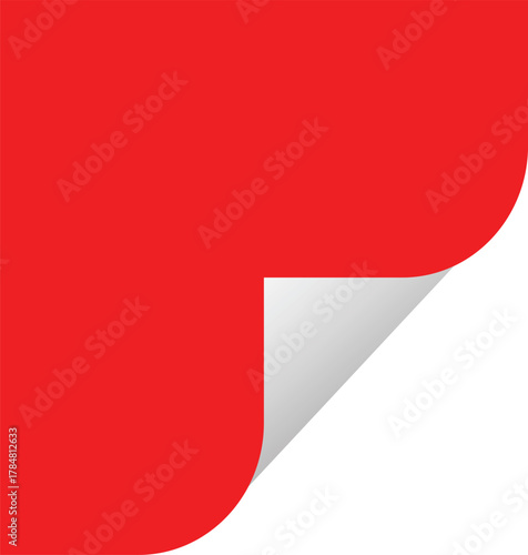 A vibrant red square with a curled corner revealing a white underside on a clean white background