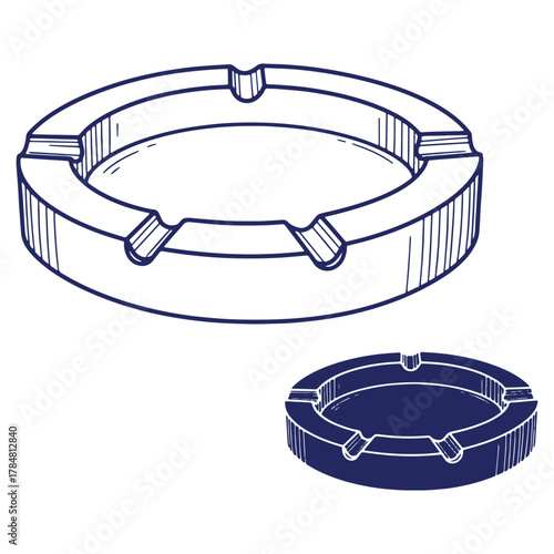 Two round ashtrays rendered in a simple line art style perfect for various design projects and illustrations featuring smoking cessation or social commentary