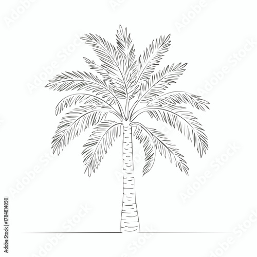 Detailed botanical sketch of a solitary palm tree showcasing intricate frond and trunk patterns