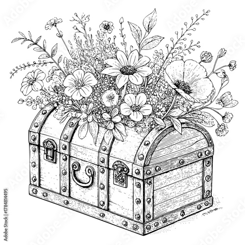 antique chest with flowers