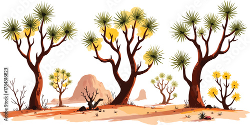 Desert landscape with Joshua trees and arid environment illustration graphic