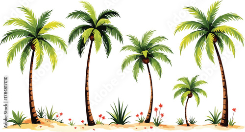 Palm trees illustration on sand tropical exotic vacation concept art