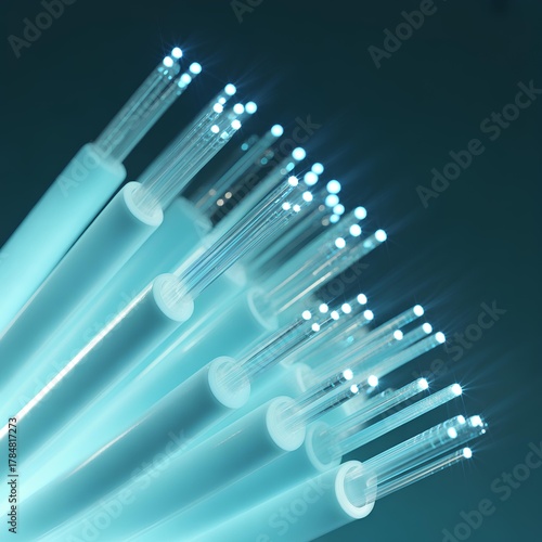 Wallpaper Mural Glowing Fiber Optic Cables with Blue Light in Futuristic Technology Background Torontodigital.ca