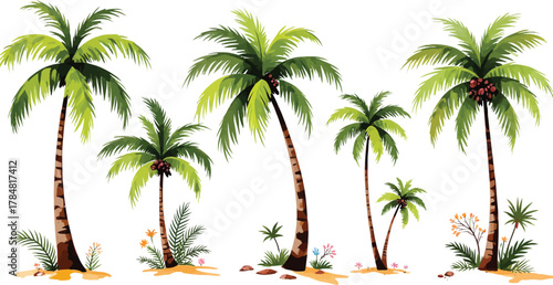 Tropical paradise with beautiful palm trees and lush vegetation vector art