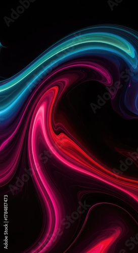 Abstract background featuring dynamic swirling liquid forms. Vibrant hues merge and flow, depicting energy, chaos, and creative movement ,transition ,soft ,curve
