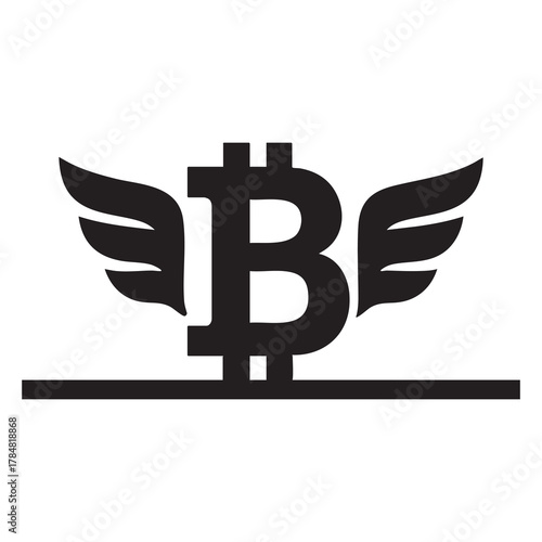 Bitcoin logo in black and white silhouette vector design