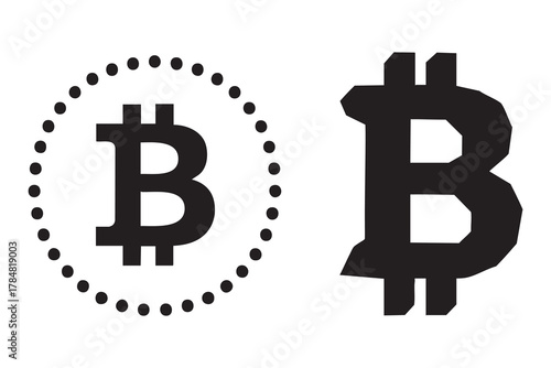 Bitcoin logo in black and white silhouette vector design