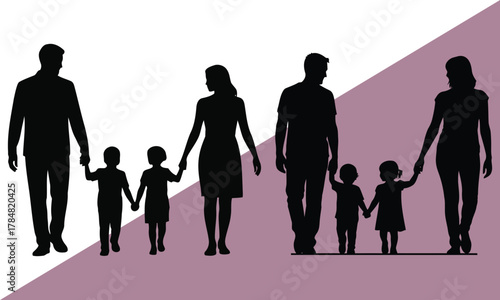 Families Holding Hands with Geometric Background silhouettes