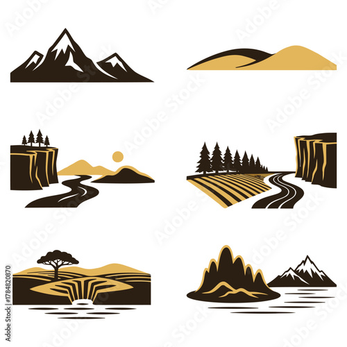 Set of stylized landscape illustrations nature scenery