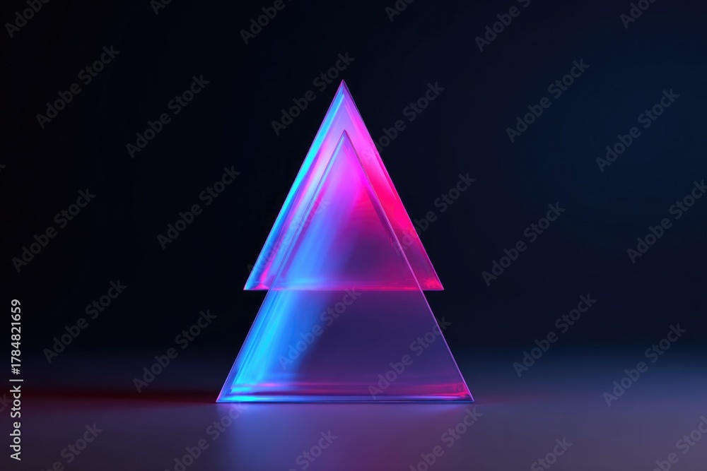 Fototapeta premium Geometric tree shape illuminated with vibrant pink and blue hues