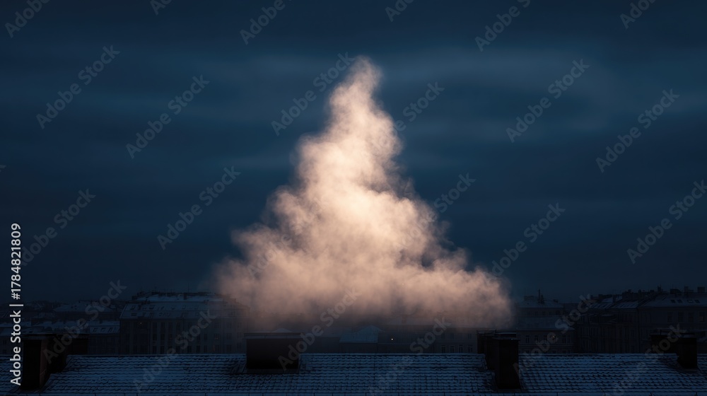 Obraz premium Triangular cloud formation resembling Christmas tree shines agai