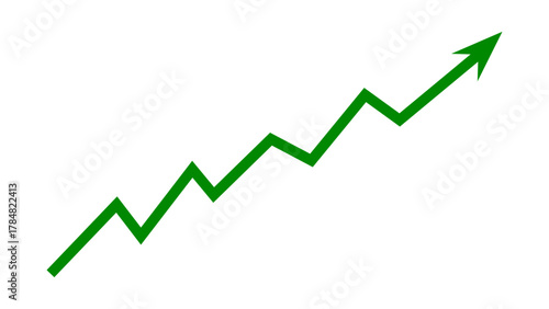 Green zigzag arrow line graph rising up concept of business grow up sign. Moving up graph arrow indicates stock market business growth, financial profit, economic growth. Vector illustration.