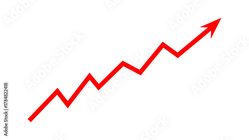 Red graph arrow line chart moving up concept of stock market business growth, financial profit, business rise up sign. Red arrow increase inflation, business risk, business debt. Vector illustration.