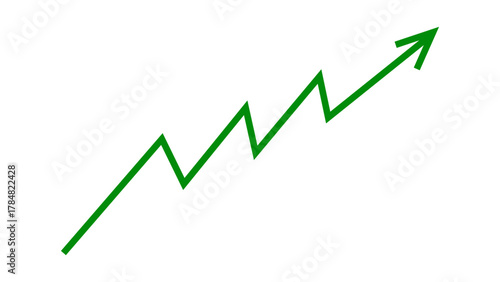 Green zigzag arrow line graph chart rising up concept of business grow up sign. Moving up graph arrow indicates stock market business growth, financial profit, economic growth. Vector illustration.