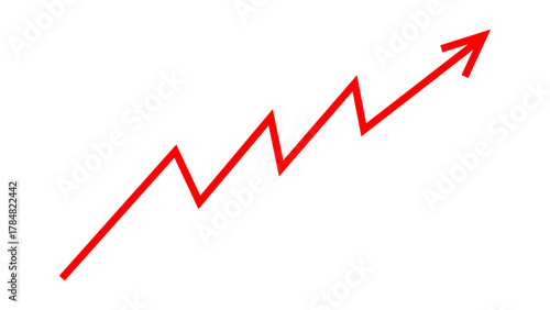 Red graph arrow line chart moving up concept of stock market business growth, financial profit, business rise up sign. Red arrow increase inflation, business risk, business debt. Vector illustration.